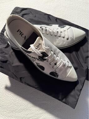PRADA SNEAKERS SHOES 1E617M WHITE GABARDINE POLKA NEW WITH BOX SIZE 40